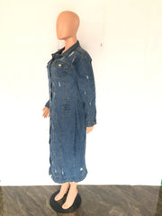 Casual Denim Holes Long Sleeve Holes Long Coats LX 5527