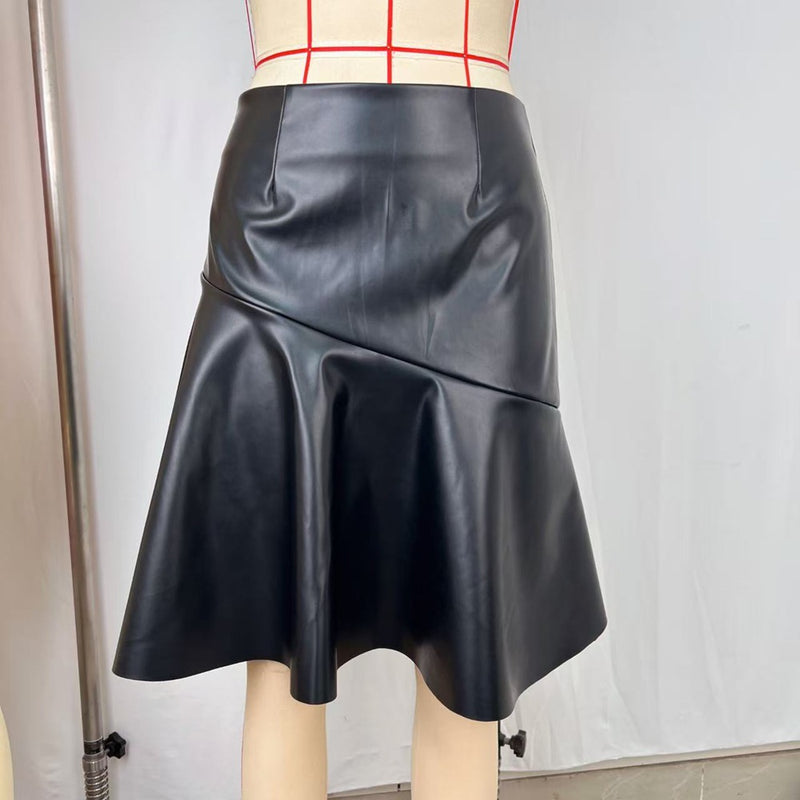 Solid Color Patchwork PU Leather Skirts GPBY SK732