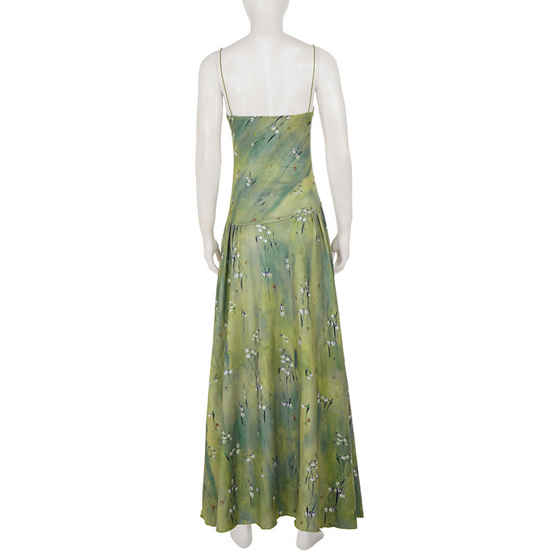 Print V Neck Sling Maxi Dress GPKJ MR49790