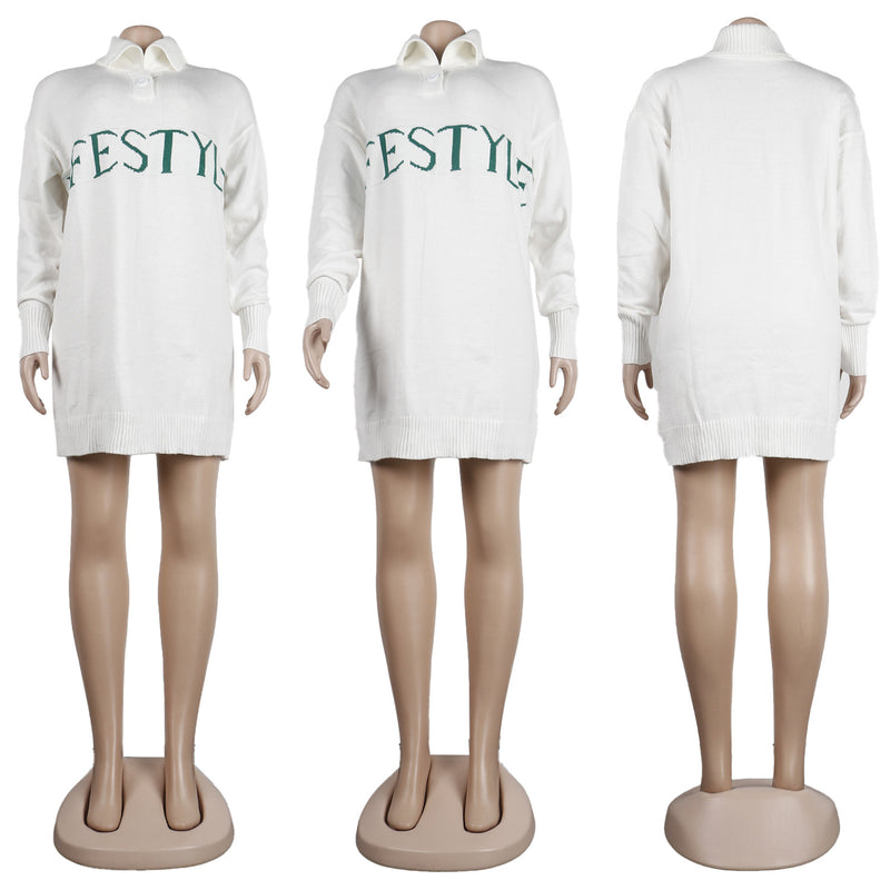Letter Print Knitted Long Sleeve Pullover Sweater Top FSXF F355
