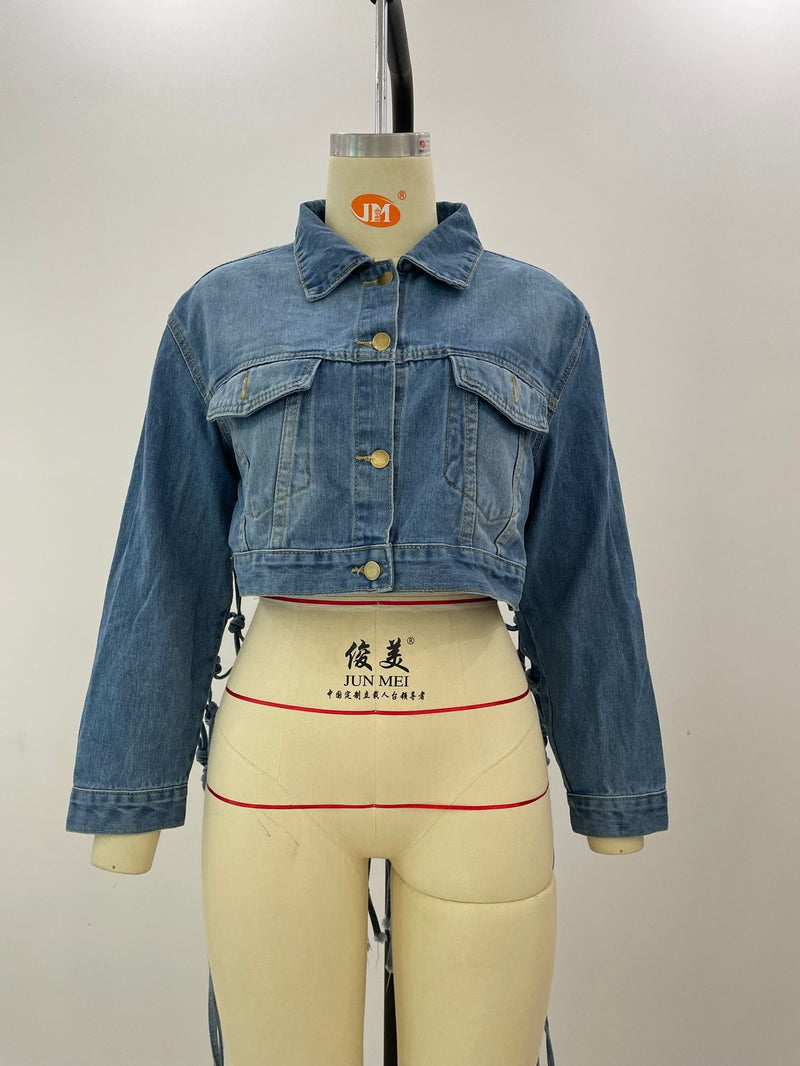 Back Meshes Tassel Denim Jacket GQDH 958