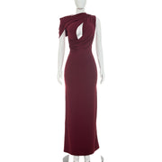 Solid Color Single Shoulder Hollow Out Maxi Dress GSZM D26DS216