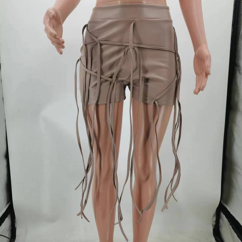 Leather Casual Rope Decorative Shorts TK 6286