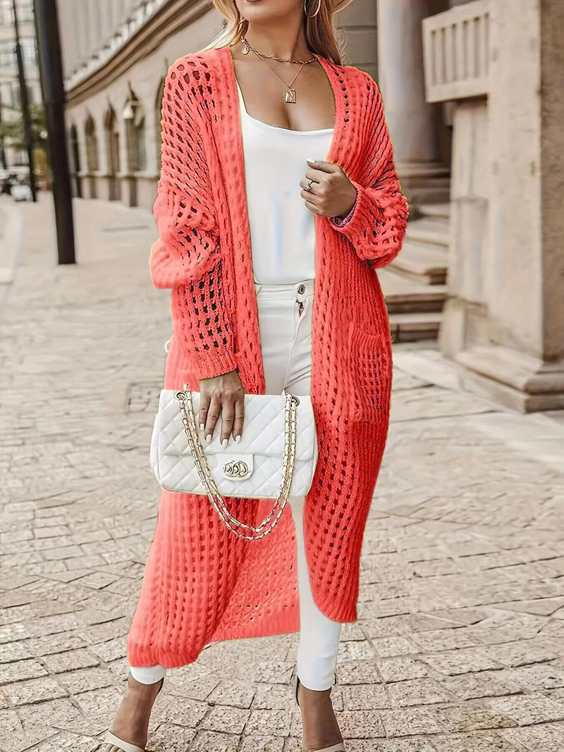 Plus Size Solid Long Hollow Out Sweater Cardigan Jacket FSXF 633