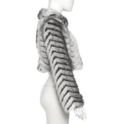 Striped Lapel Zipper Fur Jacket GYME K25C79854
