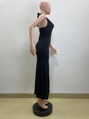 Deep V Neck Halter Backless Split Maxi Dress QOUY M6032