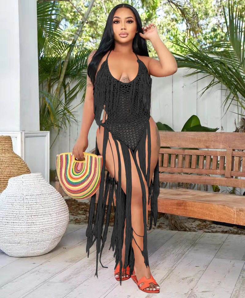 Sexy Knit Hollow Out Tassel One Piece Swimsuit TR 1205