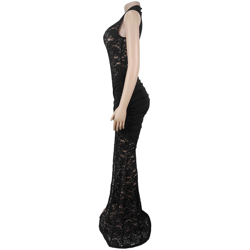 Lace Hollow Out Split Maxi Dress BY 7641