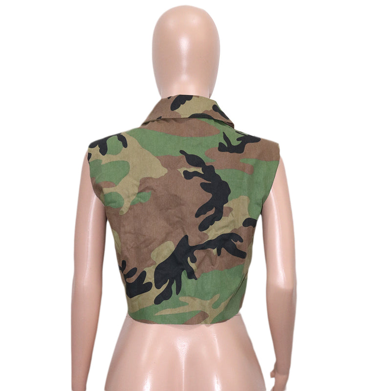 Camouflage Print Lapel Sleeveless Vest SH 390511