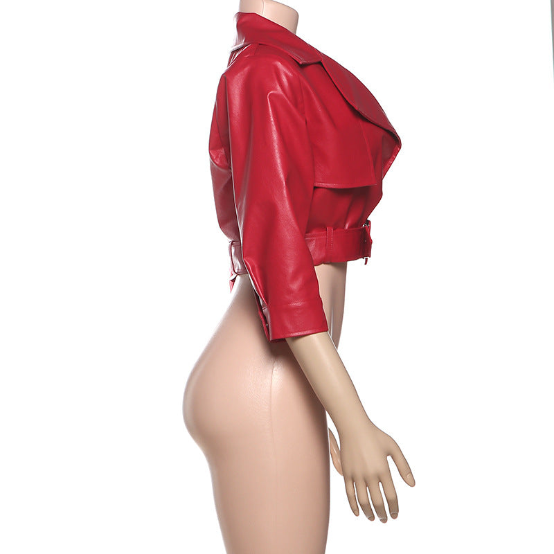 Solid Color Lapel Tie Up Short Coats GZJQ K25C84803