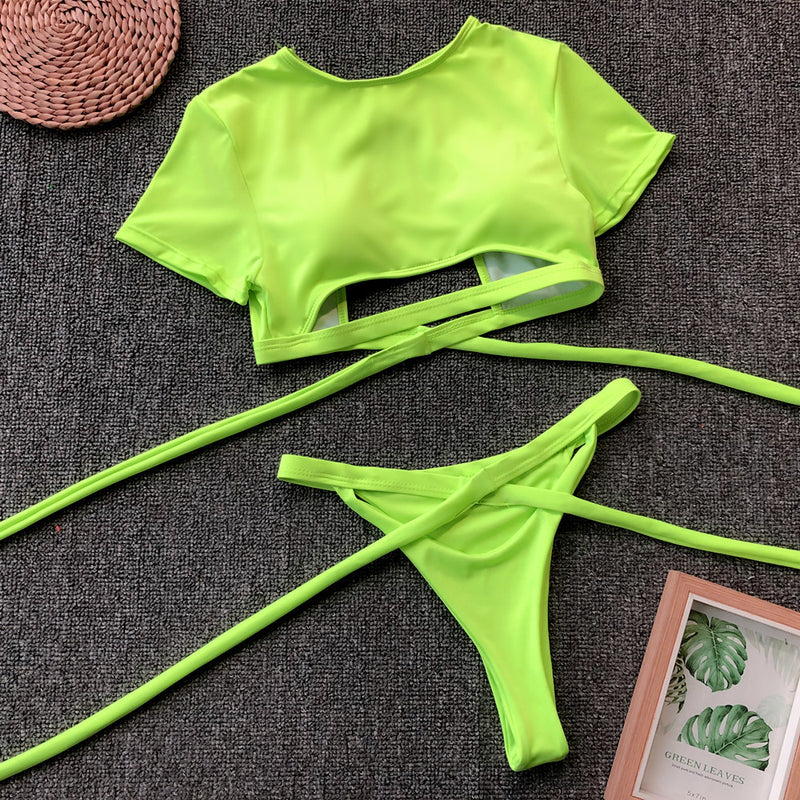 Sexy Beach Sport Short Sleeve Split Swimsuit CSYZ 19123