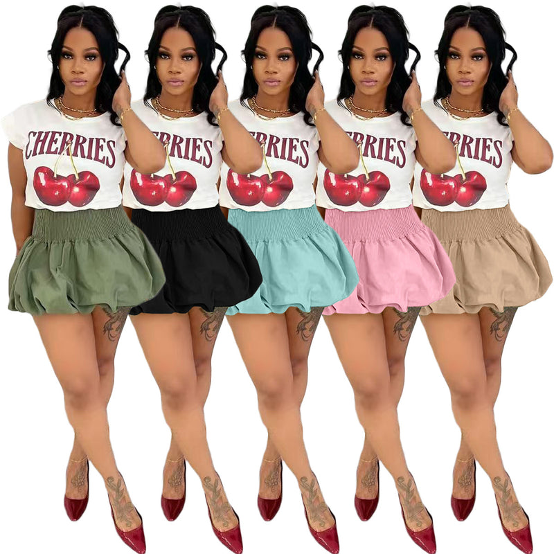 Solid Color Bubble Pleated Mini Skirt TK 6338