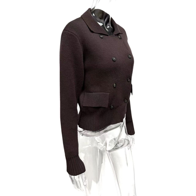 Double breasted Lapel Collar Knit Cardigan Coats GQNF Y00269CM