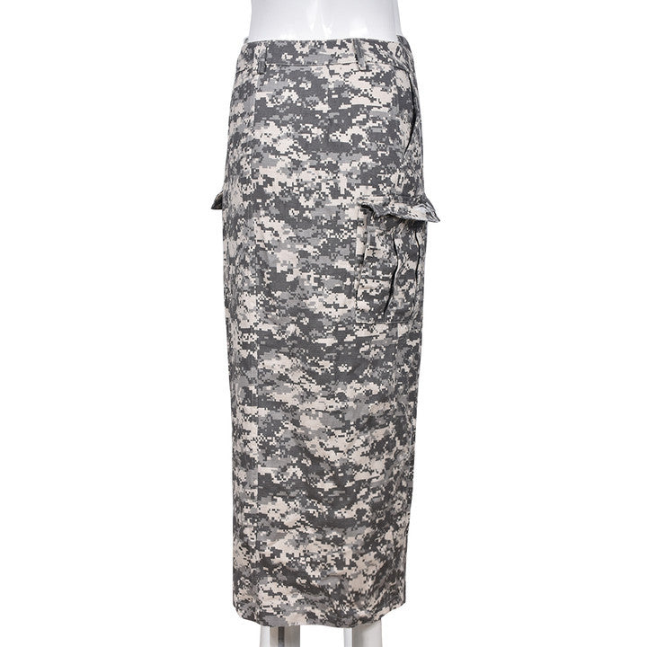Camouflage Print High Split Long Skirt GNZD 8805DD