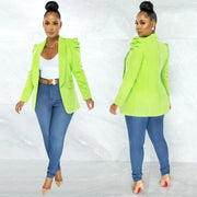 Solid Puff Sleeve Long Sleeve Blazer Coat BY 5932
