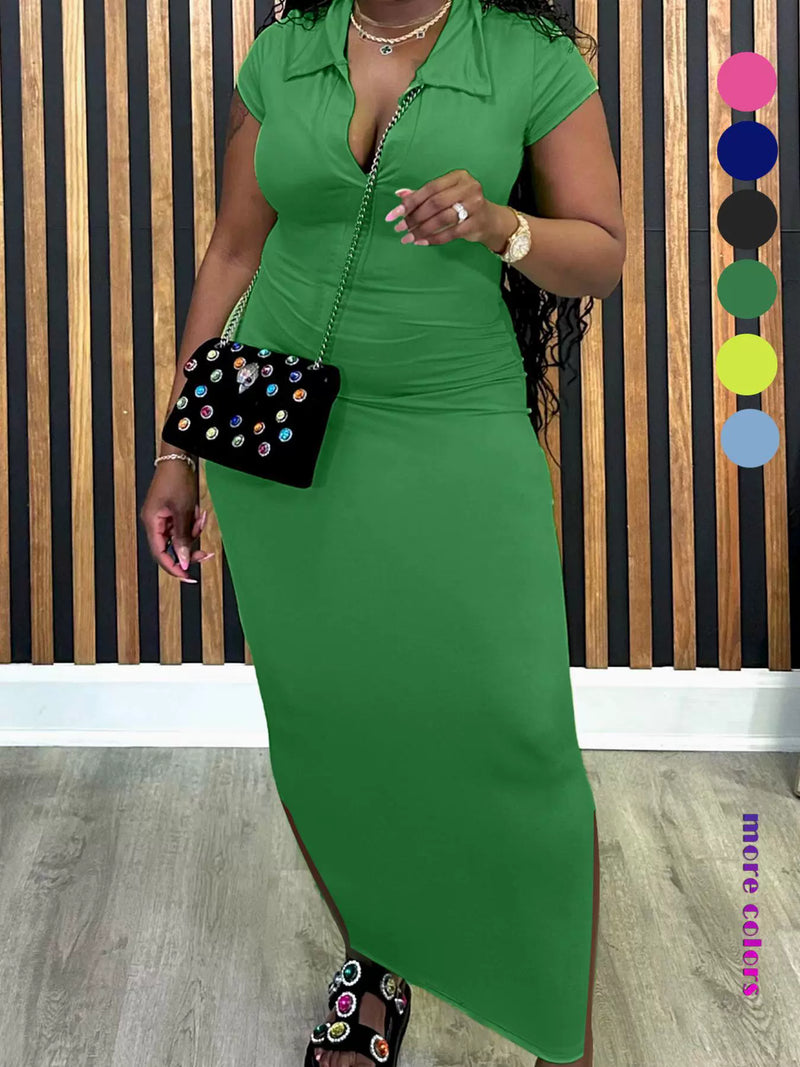 Plus Size Short Sleeve Solid Color Knits Midi Dress ZDF 31705