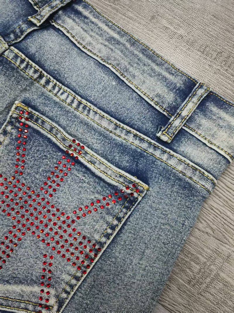 Hot Drill Contrast Color Denim Short GQLF 5800