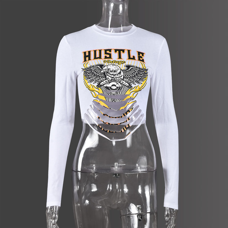 Letter Print Long Sleeve Tight T Shirt GNZD 9670TD