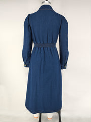 Long Sleeve Lapel Denim Maxi Dress GDAM 218785