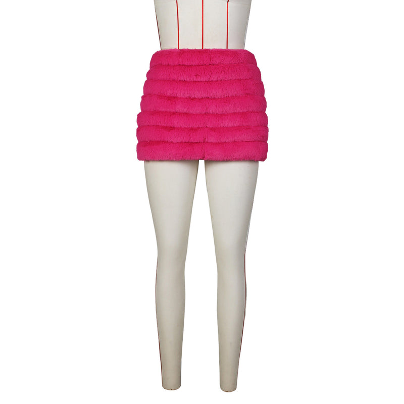 Solid Color Zipper Plush MIni Skirt ZSD 0626