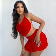 Sexy Halter Top Mini Skirt Two Piece Sets TE 4448