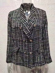 Plus Size Long Sleeve Plaid Print Blazer Coat GWTC W0273
