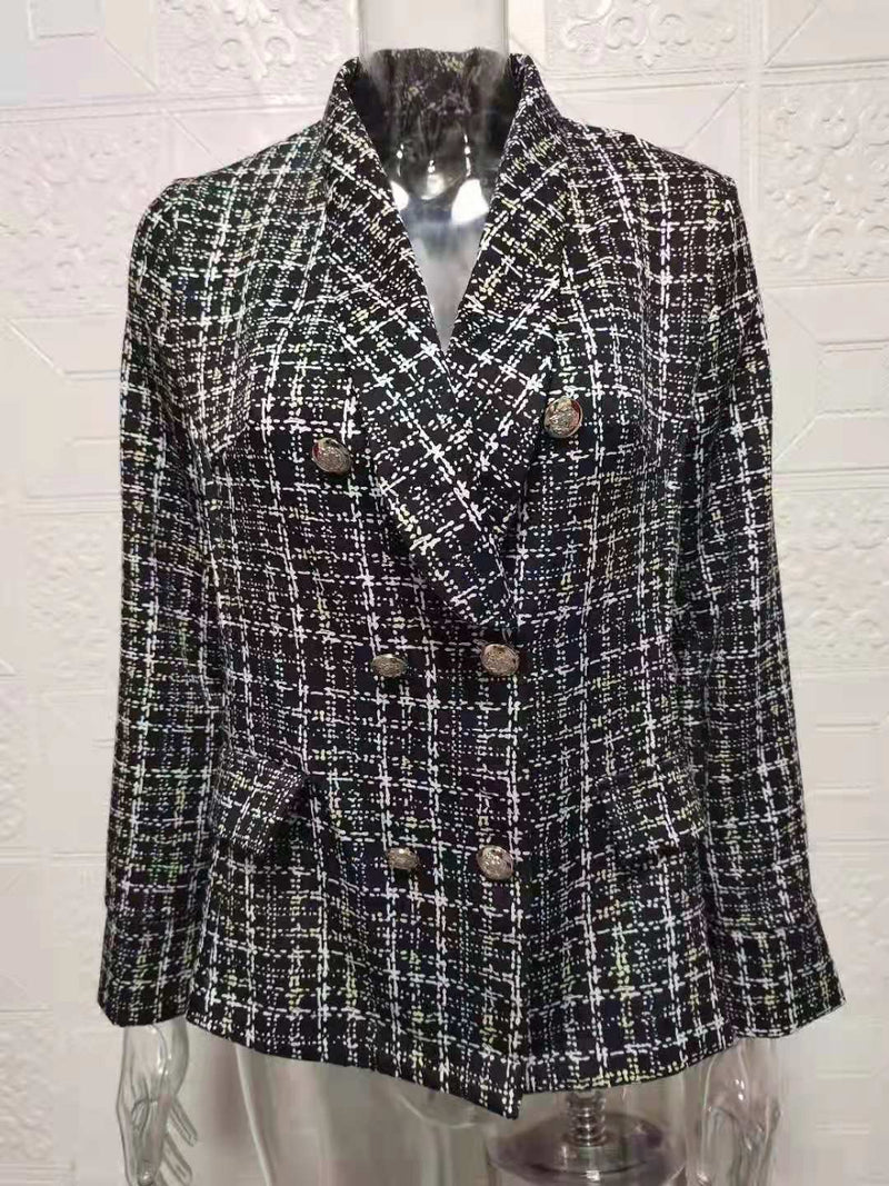 Plus Size Long Sleeve Plaid Print Blazer Coat GWTC W0273
