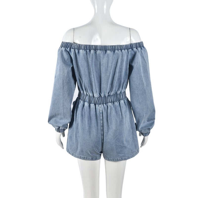 Sexy Off Shoulder Long Sleeve Denim Romper GNZD 9822