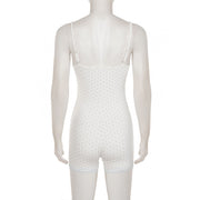 Polka Dots Print Lace Patchwork Sling Romper GPKJ MR49017