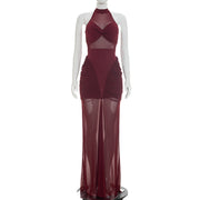 Mesh Patchwork See Through Sleeveless Maxi Dress GDSF D26DS180