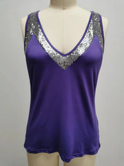 Plus Size Solid Color Sequin Sleeveless Vest Top GYOU CX2422