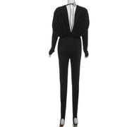 Deep V Neck Tight Solid Color Jumpsuit XEF K25Q88360