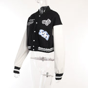 Contrast Color Print Baseball Jacket FL 23439