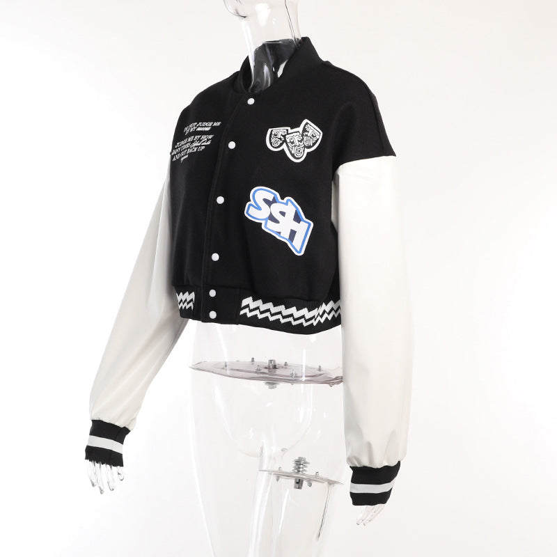 Contrast Color Print Baseball Jacket FL 23439