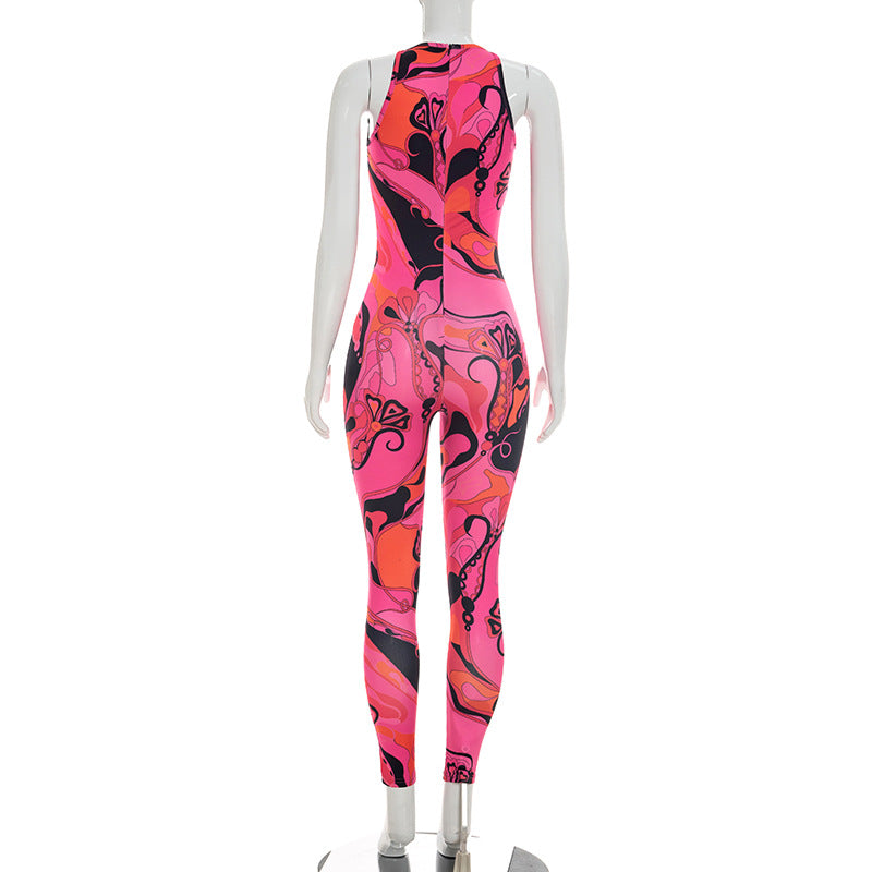 Print Sleeveless Zipper Jumpsuit MXBF J26JP232