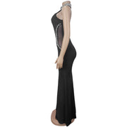 Halterneck Hot Drill Mesh Maxi Dress BY 7737