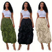 Solid Color Patchwork Ruched Long Skirts NY 3888