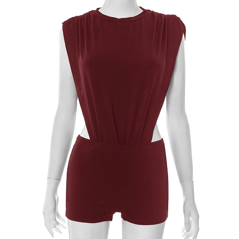 Solid Color Sleeveless Bodysuit Short Suit MXBF J25ST135