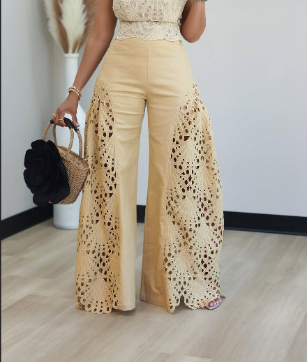 Lace Hollow Out High Waist Wide Leg Pants LSD 2768