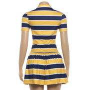 Stripe Print Lapel Casual Dress GSLF K6D08636A