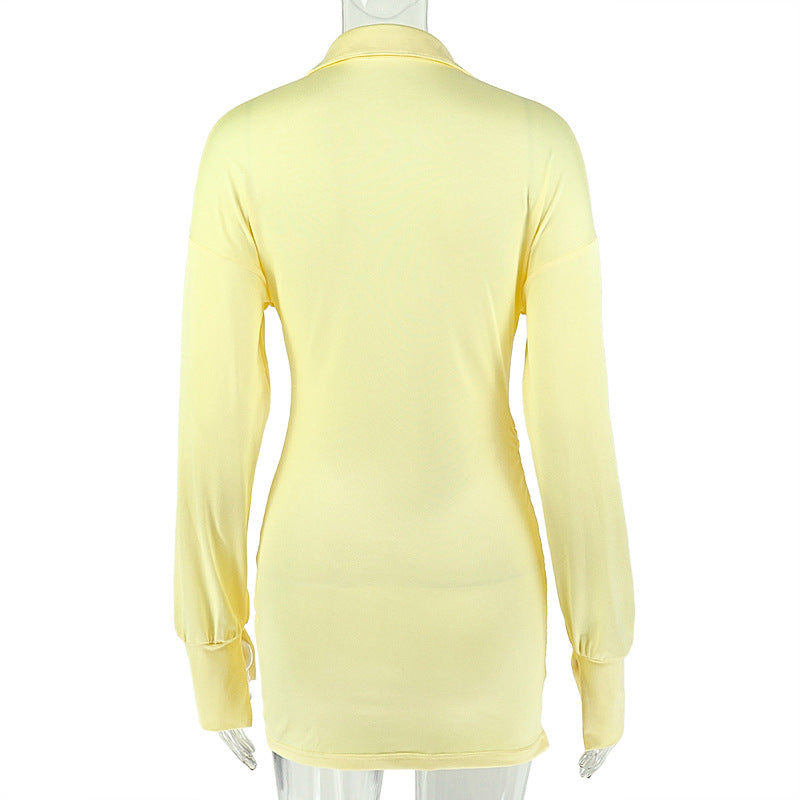 Long Sleeve Solid Color Mini Dress GJYO JD305566