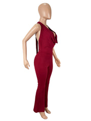 Solid Color Tie Up Backless Jumpsuit SHD 9592