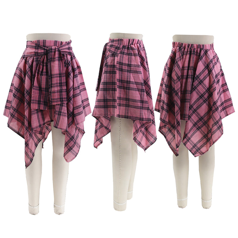 Plaid Shirt Irregular Skrits QYMF 104