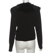 Furzzy Neck Patchwork Solid Color Coat XEF K25C85246