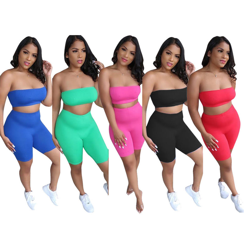 Casual Tube Top Shorts Two Piece Set TR 1028