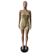 Solid Color Wrap Chest Denim Romper MEM 88636