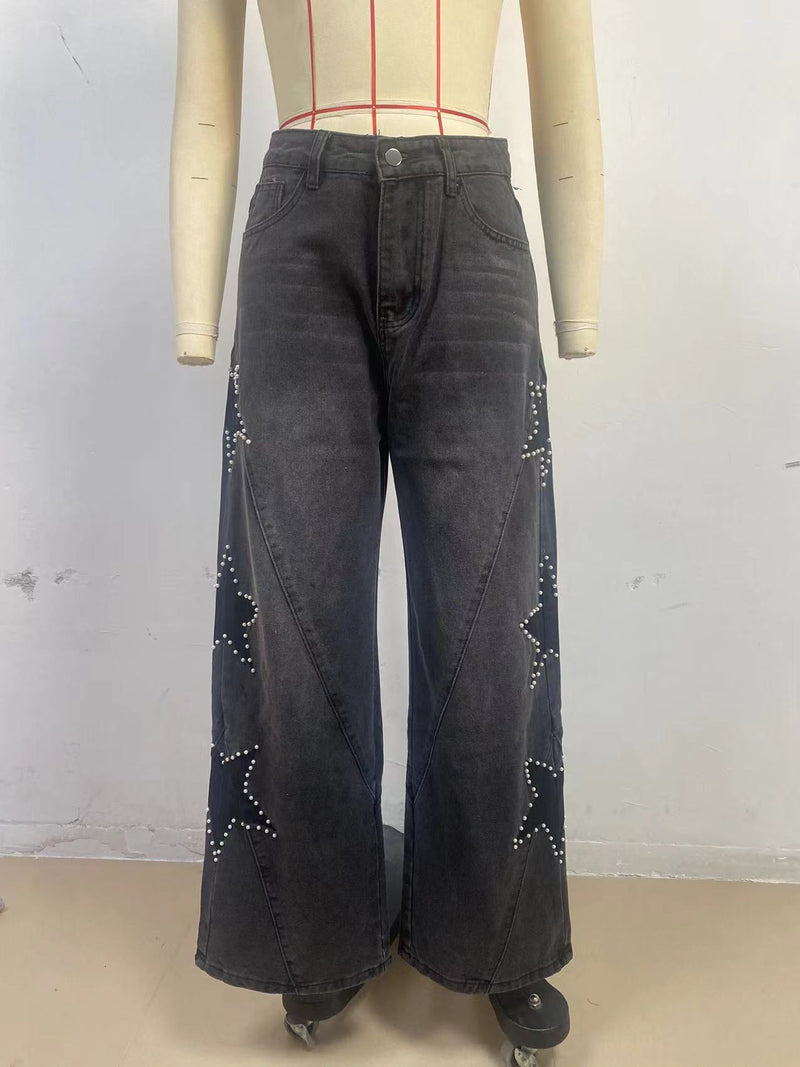 Five Pointed Star Loose Straight Jeans GYAN 89388