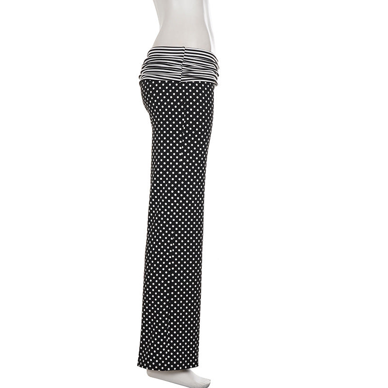 Polka Dot Print Ruched Straight Pants GPKJ MR50781