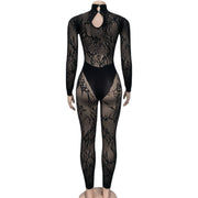 Lace Patchwork Sexy Hollow Out Jumpsuit GQNF F00231QL