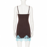 Lace Patchwork Contrast Color Mini Dress GPKJ MR51074
